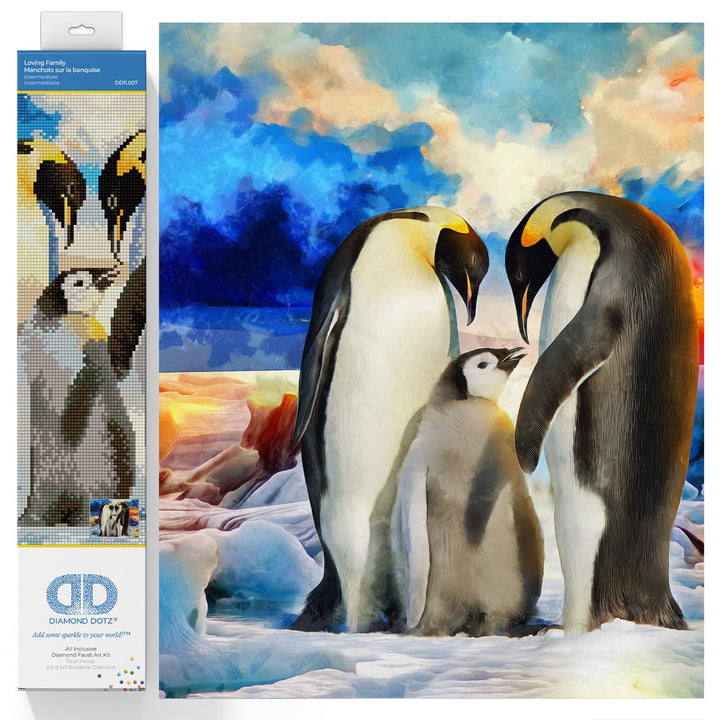 DIAMOND DOTZ 2592650 Original 5D Diamond Painting Set, Pinguin Familie, DIY Diamant-Malerei-Kit mit