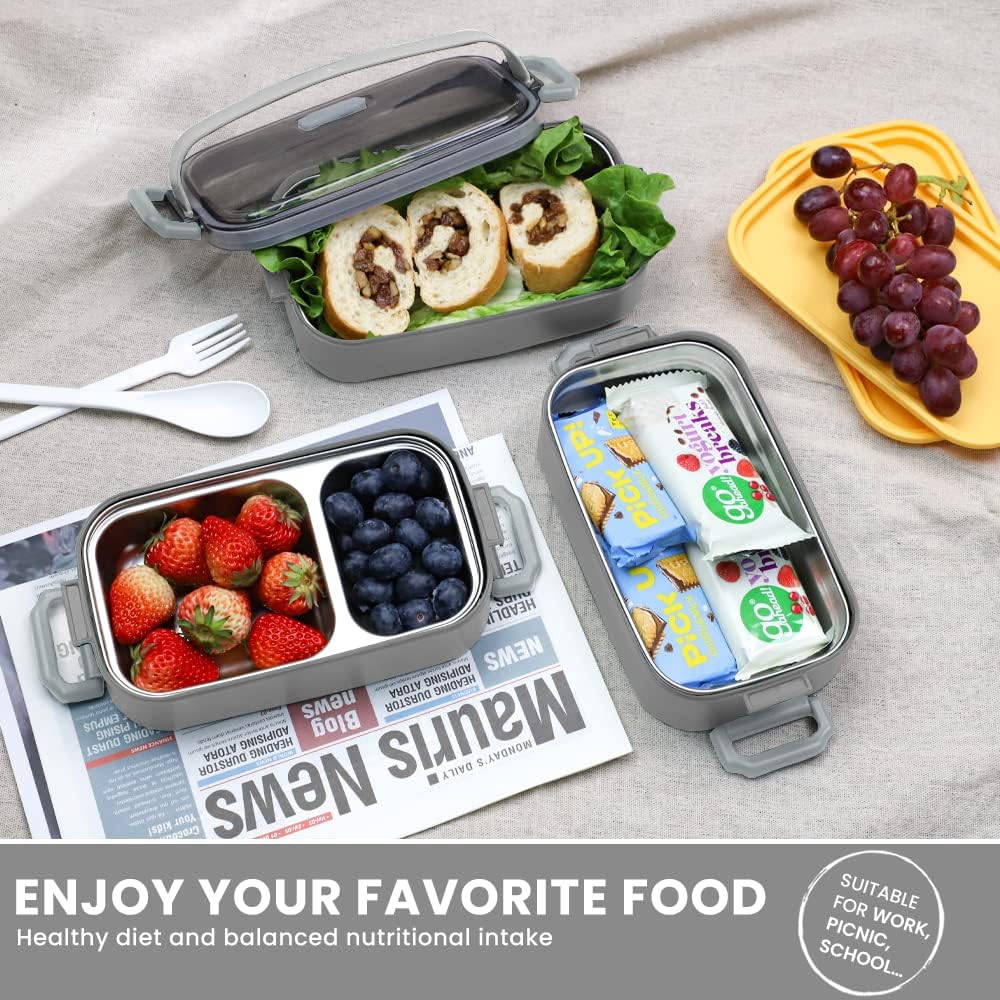 Bugucat Lunchbox Edelstahl 1700ML,Bento Box Brotdose Auslaufsicher Luftdichte Brotzeitbox mit Fächer