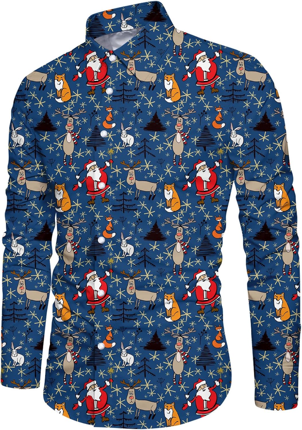 Goodstoworld Weihnachtshemd Herren Weihnachten Muster 3D Bedruckte Langärm Slim Fit Stehkragen Bügel