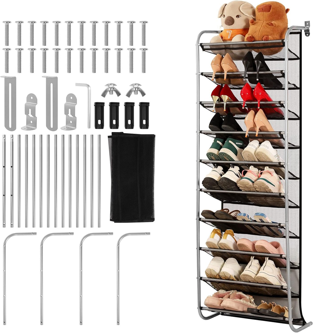 10-Tier Tür Schuhregal, verstellbar über der Tür, Metallhaken Schuhorganizer