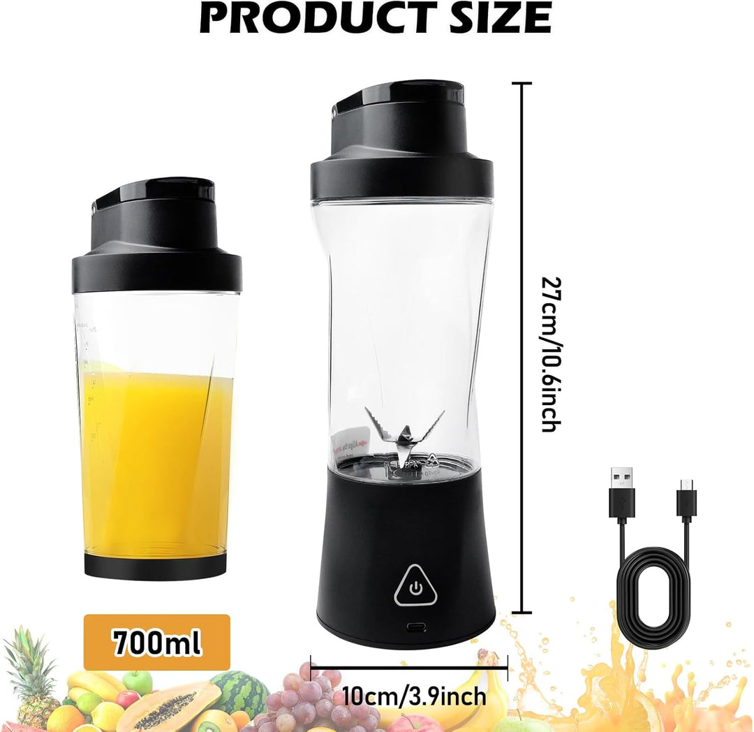 700ml Tragbarer Mixer Smoothie Maker to Go, Mini Standmixer Smoothie Maker mit 6-Klingen, 6000mAh US