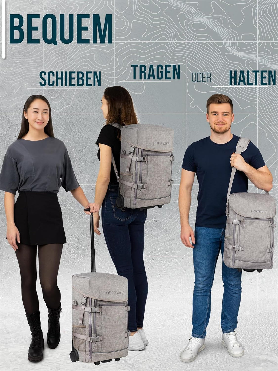 normani Backpacker Reisetaschen-Rucksack Reiserucksack mit Trolleyfunktion mit Frontloader und Handg