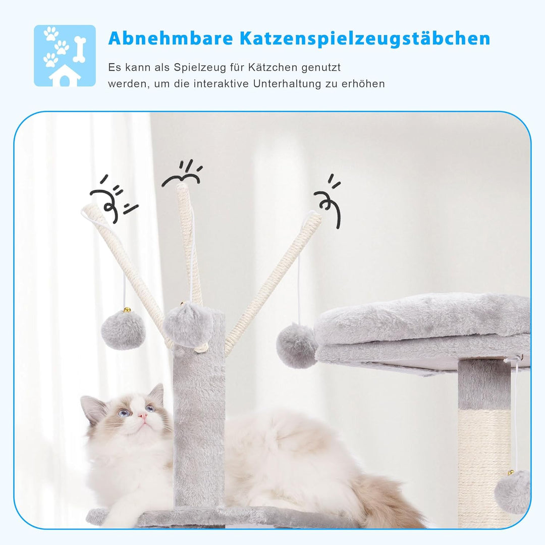 Hey-Brother Kratzbaum, 135 cm Indoor Katzenbaum, Mit gepolsterter Plattform Bett, Spielzeug Ball, Hö