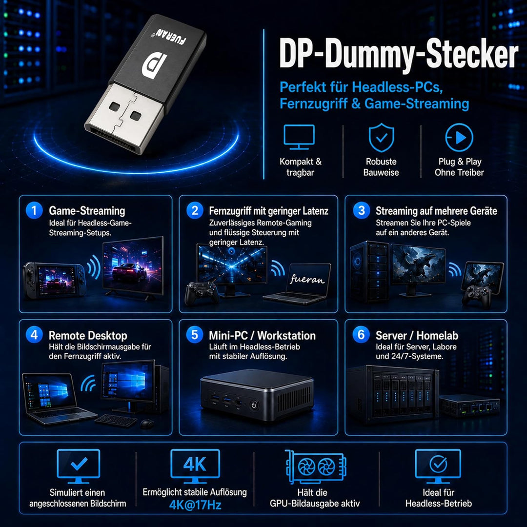 DP Dummy Plug Headless Ghost Display Emulator Premium Aluminum PC（Fit Headless-1920x1080 New 4RD@60H