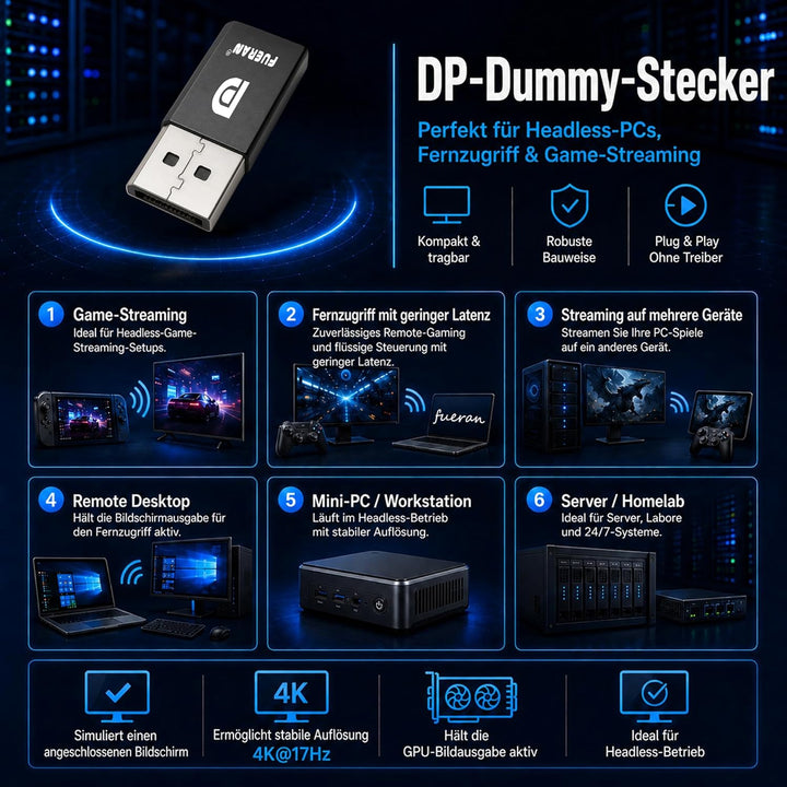 DP Dummy Plug Headless Ghost Display Emulator Premium Aluminum PC（Fit Headless-1920x1080 New 4RD@60H