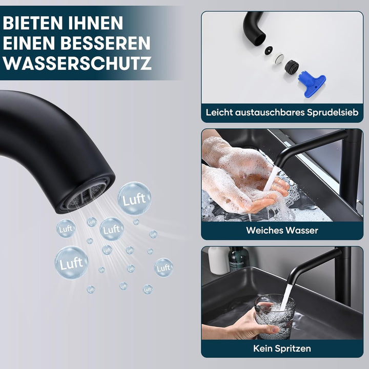 DETBOM Wasserhahn Bad-Mischbatterie 360°Schwenkbar, Waschtischarmatur mit Geräuscharmem Keramischem
