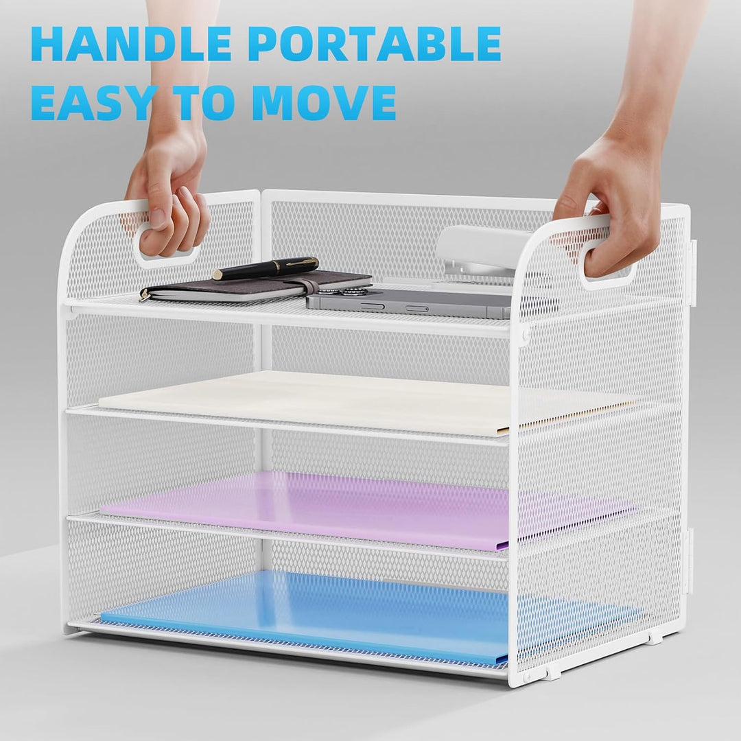 Marbrasse Schreibtisch Ablagen Organizer,4-Stufige Brief Papier Ablage mit Griff,Metall Gitter Desig