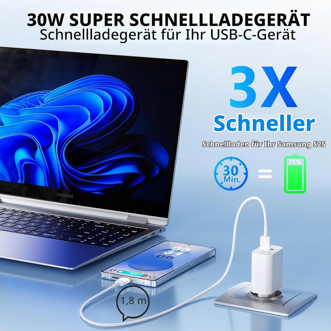 [3 Stück] 30W USB C Ladegerät + Schnellladekabel, 2-Port Schnellladegerät mit 1.8M Ladekabel，USB Ste