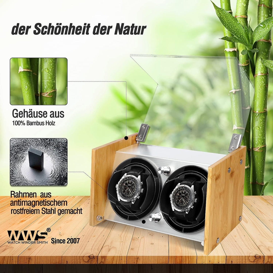 Watch Winder Smith Uhrenbeweger aus Bambusholz für 2 grossen Herren