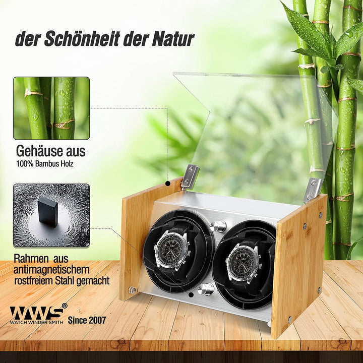 Watch Winder Smith Uhrenbeweger aus Bambusholz für 2 grossen Herren