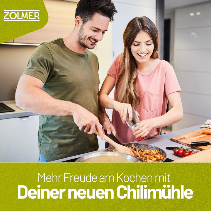 Chilimühle aus Edelstahl & Glas | Gewürzschneider Schneidwerk - Chilischneider für grobe Gewürze & C