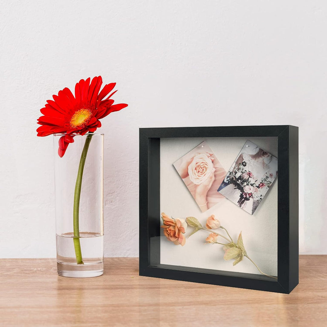 Muzilife Holz 3D Bilderrahmen zum Befüllen mit Öffnung 28x28cm Objektrahmen mit Stecknadeln und Dübe