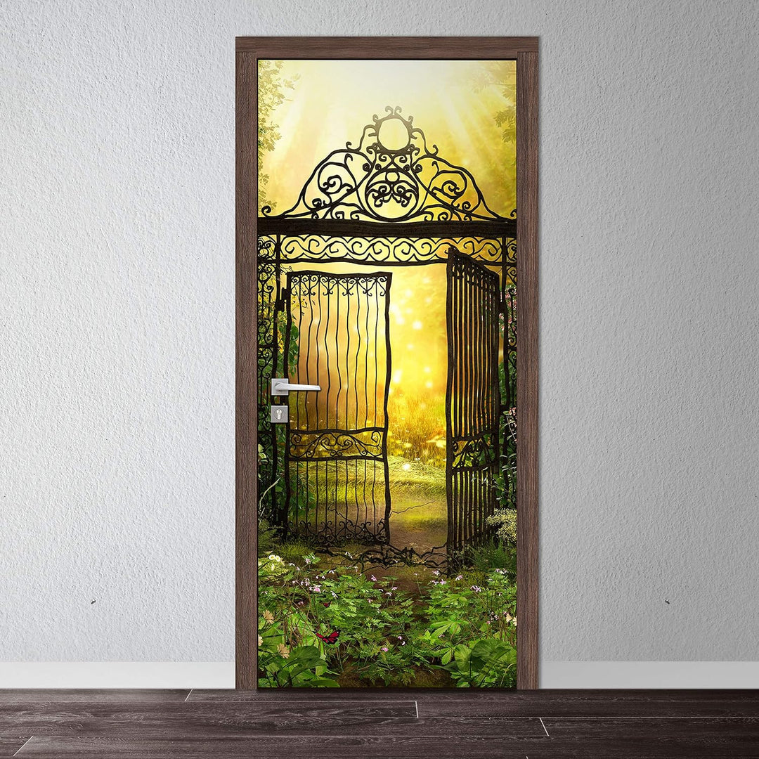 wandmotiv24 Türtapete altes Metall-tor im Sonnen-licht, Sonne 80 x 200cm (B x H) - Dekorfolie selbst