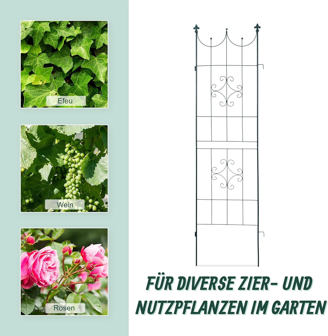 Relaxdays Rankgitter 2er Set, Metall, 180 x 50 cm, Rankhilfe Garten, Vintage, verzierte Spitze, zum