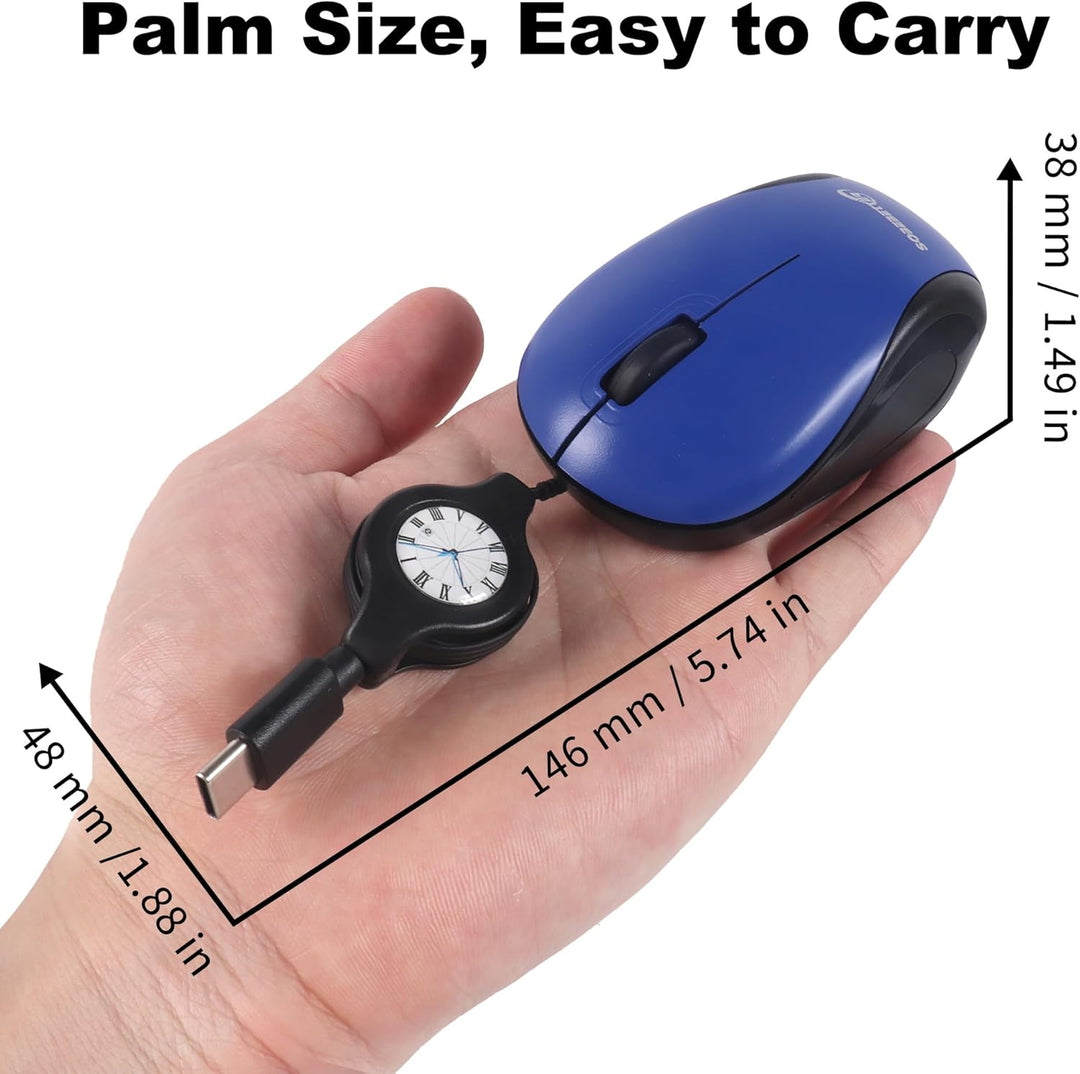 Mini Maus mit Kabel und Einziehbarem USB C Corded,Retractable 70 cm,1000D-PI Optische Typ-C Computer