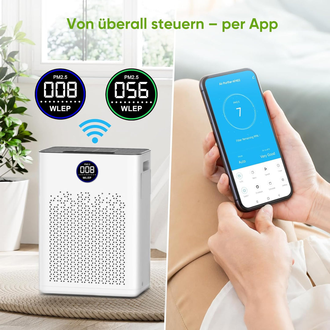 Luftreiniger mit App Steuerung, HEPA H14 Aktivkohlefilter Filter, Smart Home Luftreiniger mit Alexa