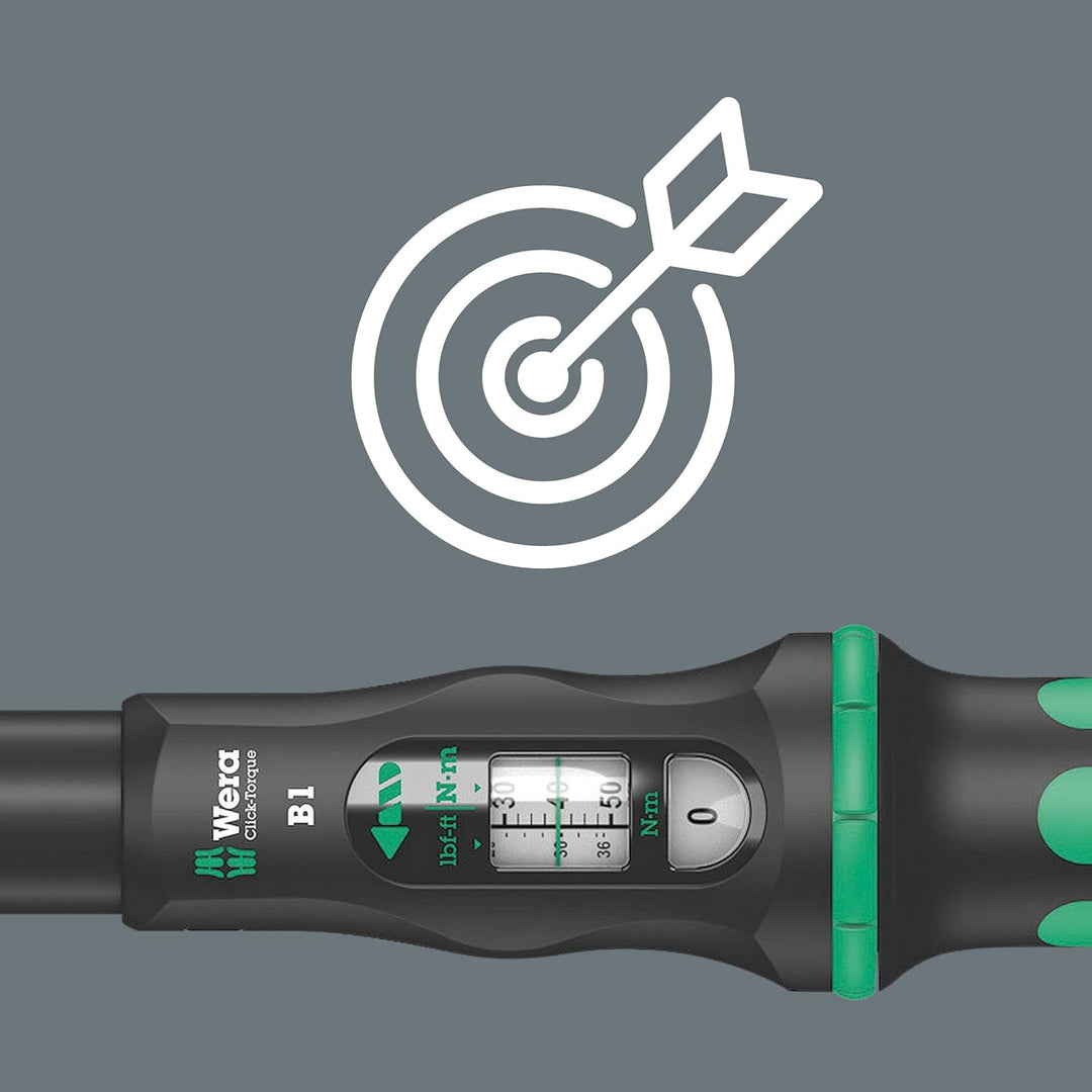 Wera 05075610001 Click-Torque B 1 Drehmomentschlüssel mit Umschaltknarre Schwarz, Grün 3/8", 10-50 N