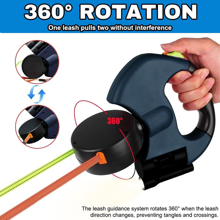 3m Hundeleine Doppelleine für 2 Hunde, Rollleine Einziehbare Hundeleine mit LED Licht, Automatische