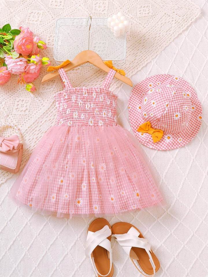 Sommerkleidung für Kleinkinder und Babys ärmelloses Sommerkleid mit Blumenmuster und süsser Mütze Kl