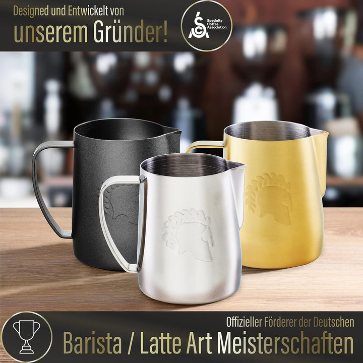 Barista Legends® Milchkännchen Edelstahl [600ml] ARES Silber - Barista Milchkännchen zum Milchaufsch