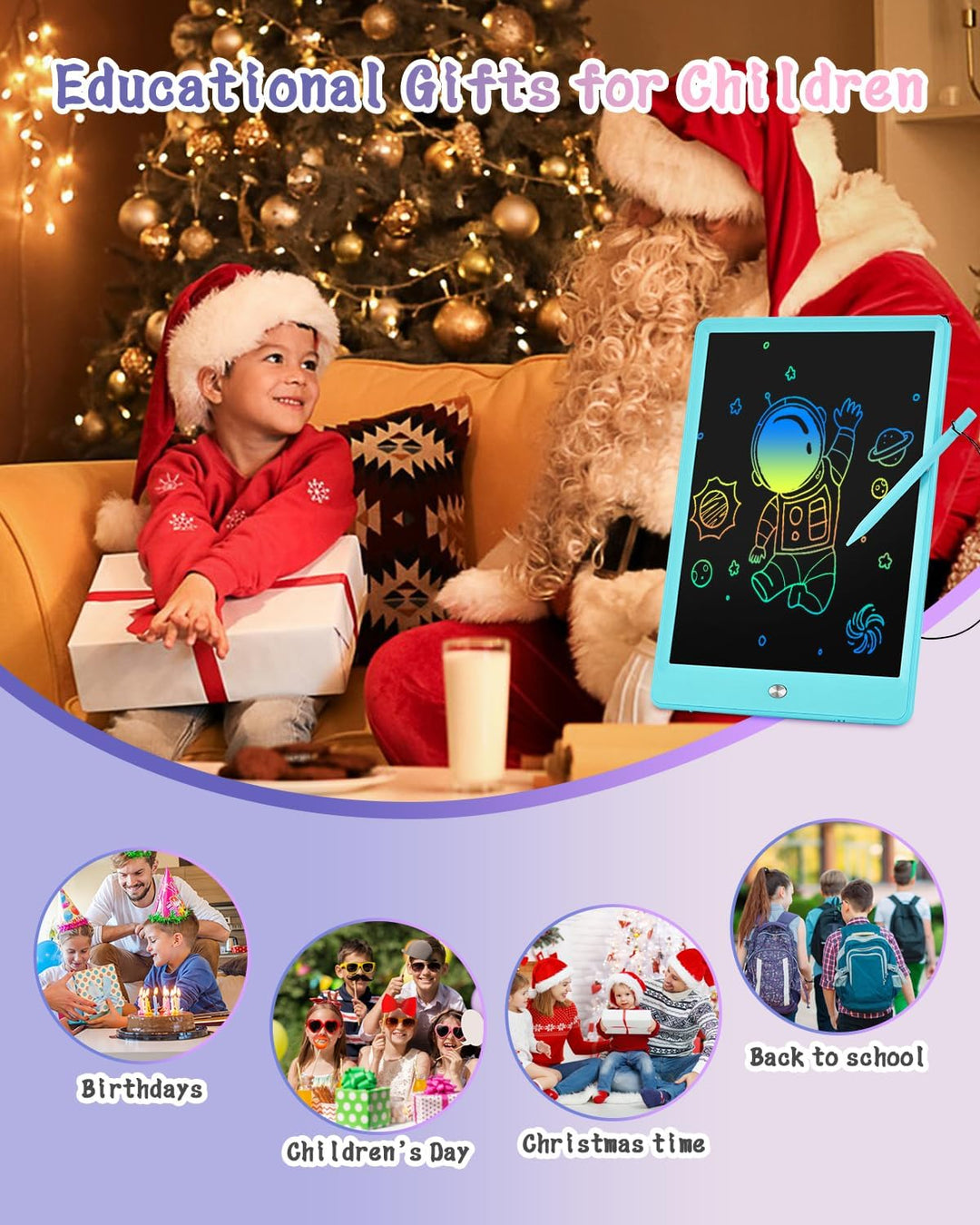 BlueSwan 2 Stück 10 Zoll LCD Schreibtafel, Maltafel Zaubertafel für Kinder, Löschbares Zeichenbrett,