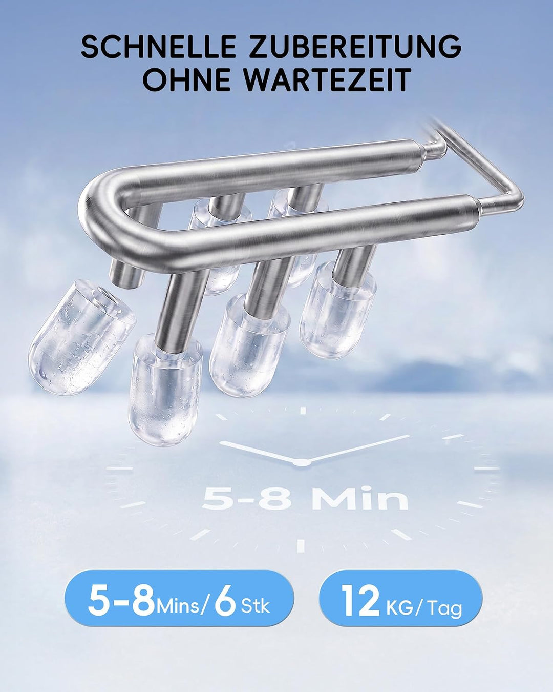 ecozy Eiswürfelmaschine Klein, Tragbar und Kompakt mit Farbdisplay, 24-Stunden-Timer, 12 KG/24H, Eis