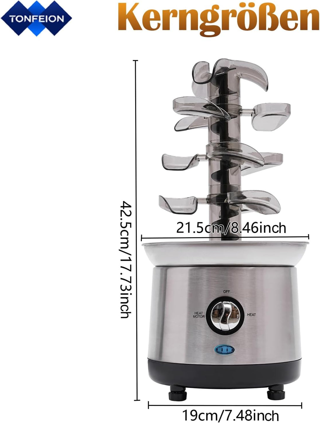 Schokobrunnen Edelstahl - 4 Etagen, 190W Schokoladenbrunnen mit Temperaturregelung, 1.2L Kapazität,