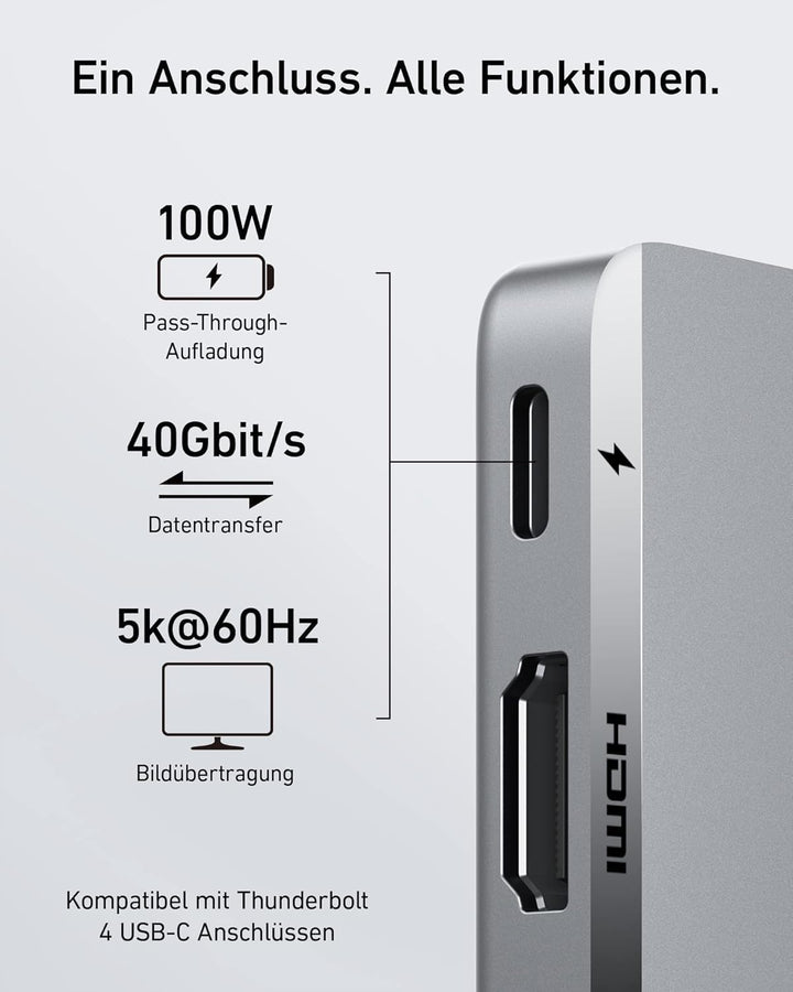 Anker 547 USB C Hub, (7-in-2) für MacBook, Kompatibel mit Thunderbolt 4 USB C Port, 4K HDMI, und 2 U