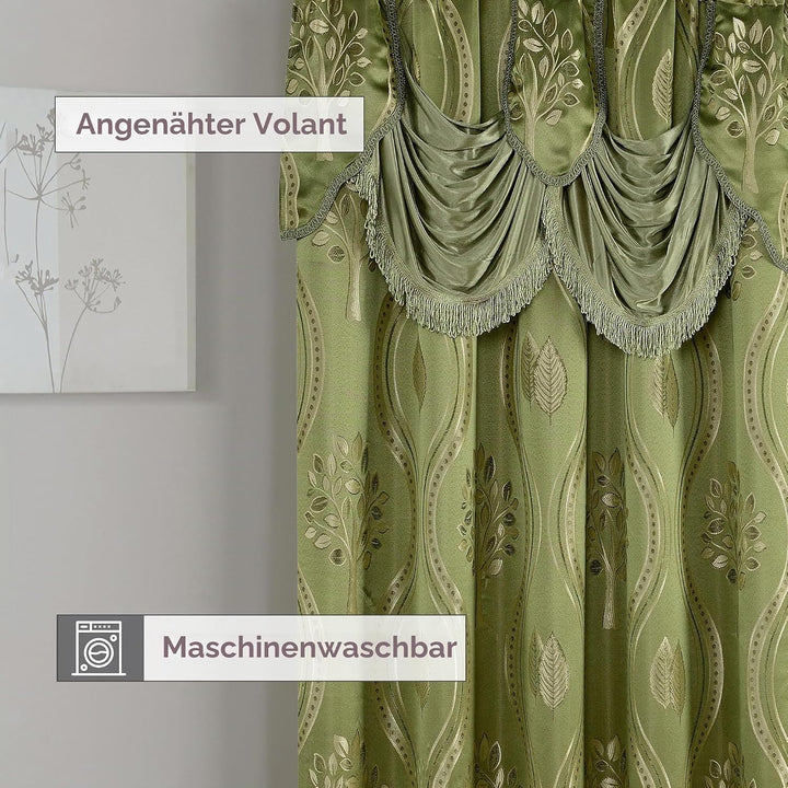 Elegant Comfort Aurora Vorhang-Set, Jacquard-Optik, mit angenähtem Volant, 137,2 x 213,4 cm, Salbei,