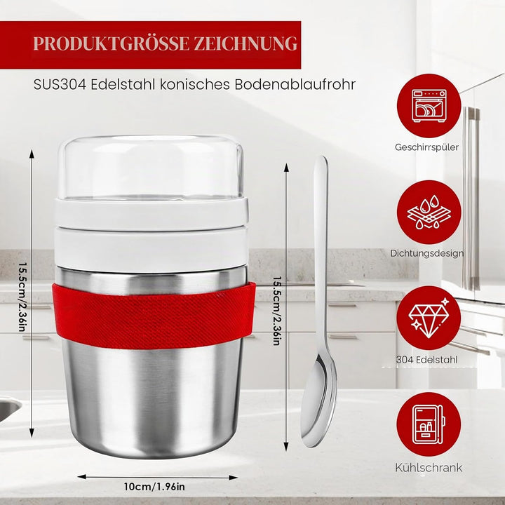 Müslibecher to GoEdelstahl Müslibecher to go 500 ml + 220 ml Inklusive Löffel, auslaufsicher und iso