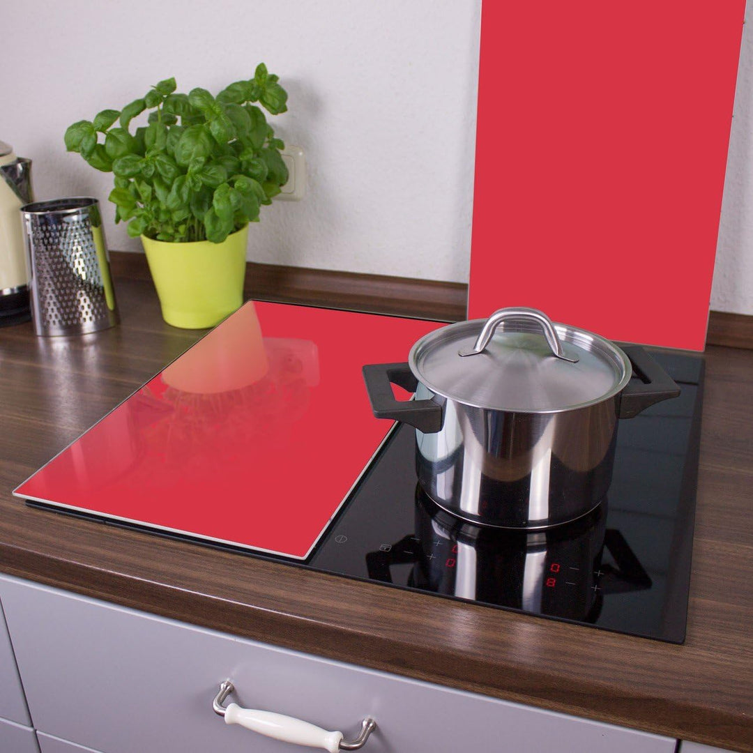 banjado® Herdabdeckplatte Glas 2-teilig je 30x52 cm/Schneidebrett Herdabdeckung mit Motiv Feuerrot/H