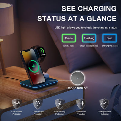 Minthouz 3 in 1 Wireless Charger mit 18W Adapter, schnelle drahtlose Ladestation für mehrere Geräte