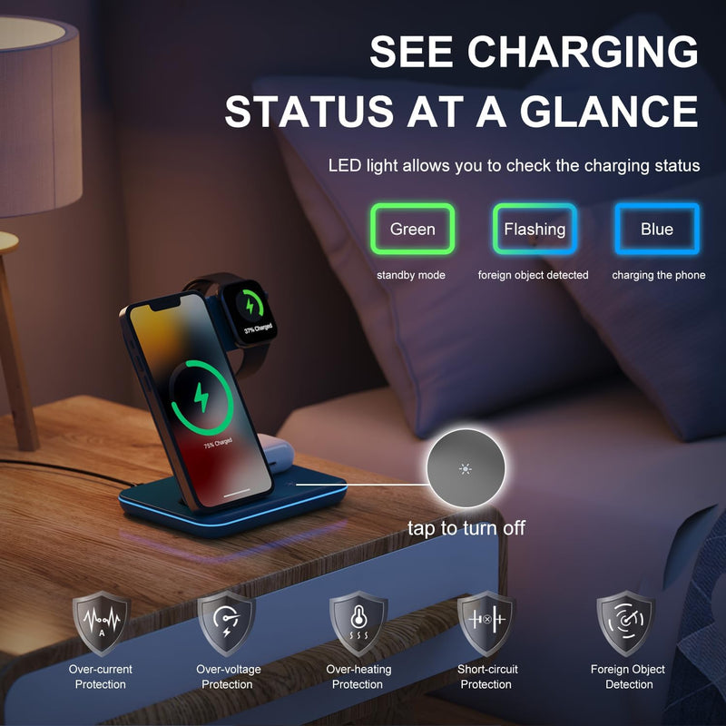 Minthouz 3 in 1 Wireless Charger mit 18W Adapter, schnelle drahtlose Ladestation für mehrere Geräte