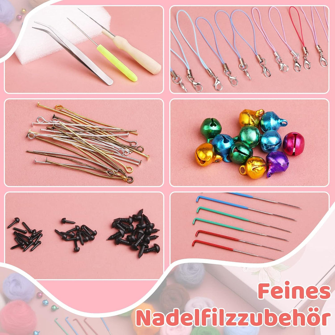 KAMAIKA Nadelfilz-Set, 20 Farben Filzwolle Set mit Filzwolle Werkzeug, Nadelfilz Starter Kit mit Fil