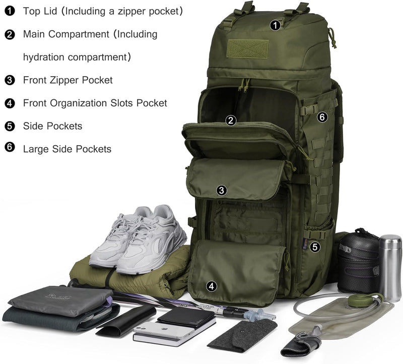 Mardingtop 75L Rucksack Taktischer Rucksack Wanderrucksack Trekkingrucksack YKK Zipper mit der gross