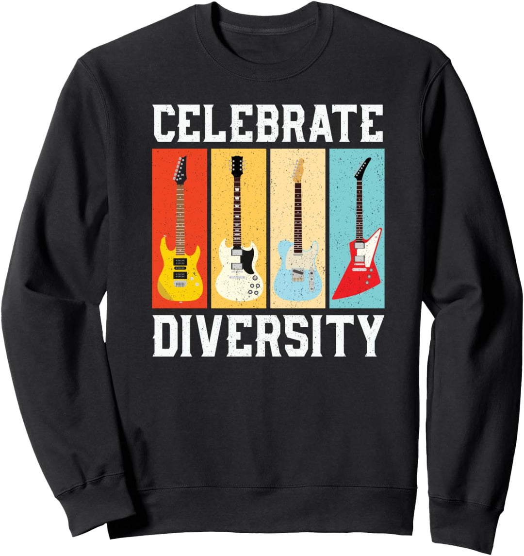 Lustige Gitarre feiert Vielfalt Vintage-Musik-Geschenk Sweatshirt