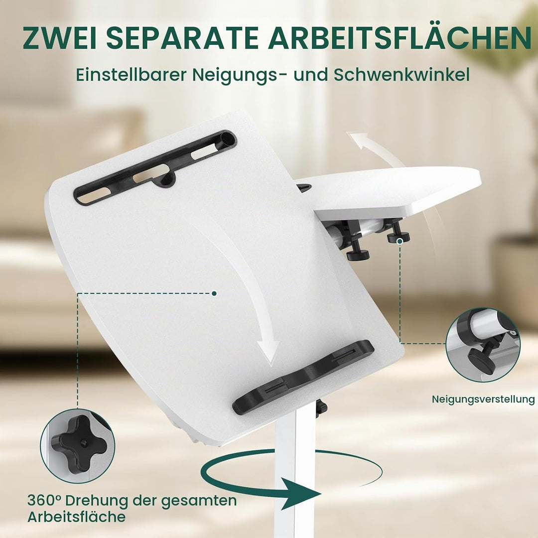 Soontrans Beistelltisch mit Rollen, Betttisch Klappbar 60×40cm, Laptoptisch Höhenverstellbar, Neigun