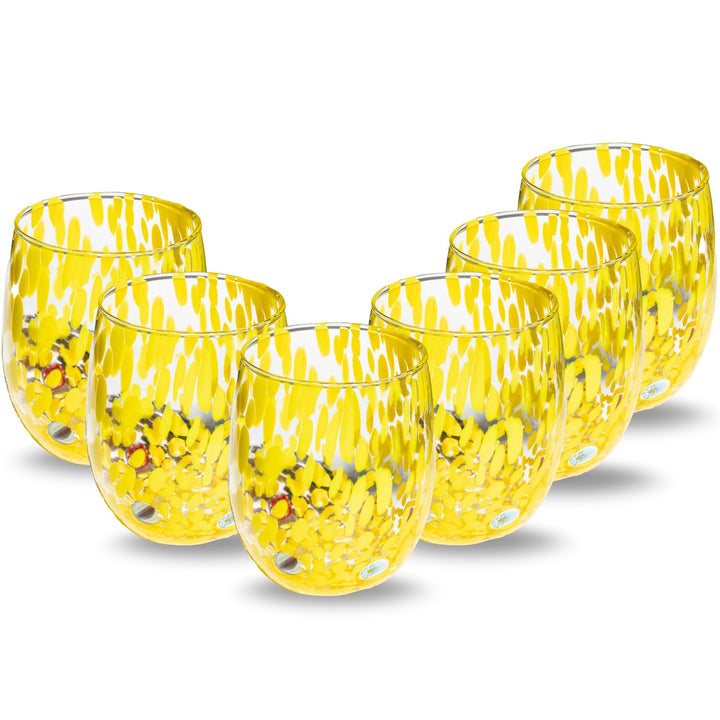 Gocce di Murano Set mit 6 Regenbogen-Gläsern, aus mundgeblasenem Muranoglas, 240 ml, handgefertigt,