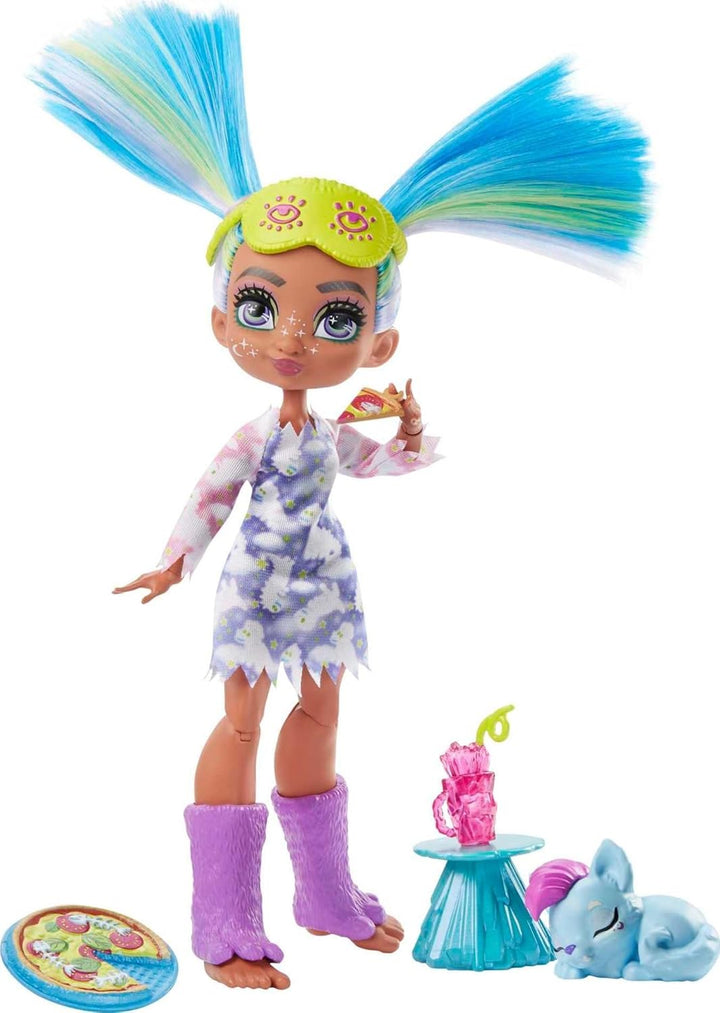 Cave Club GTH06 - Pyjamapartyspass Spielset mit Puppe Tella (25,4 cm), prähistorische Modepuppe mit