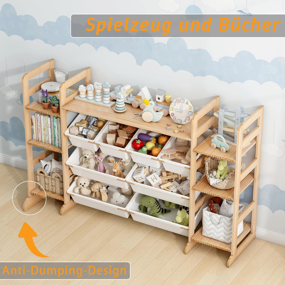 Spielzeug-Organizer mit 7 Regalen und 8 Behältern, Kinderschrank Holz Bücherregal für Kinder Aufbewa
