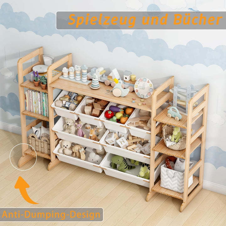 Spielzeug-Organizer mit 7 Regalen und 8 Behältern, Kinderschrank Holz Bücherregal für Kinder Aufbewa