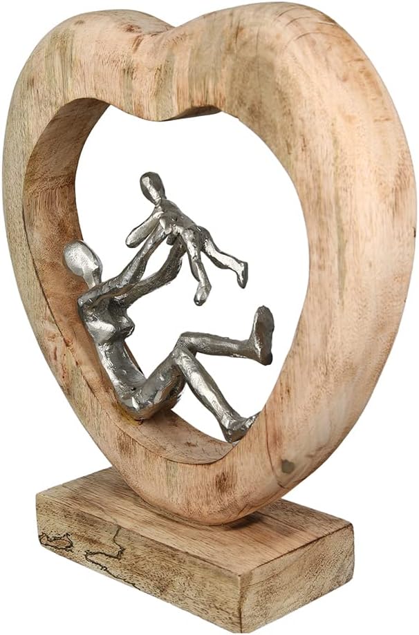 GILDE Deko Figur Skulptur Kinderliebe, Mutter mit Kind - aus Aluminium Holz - Farben: Silber braun -