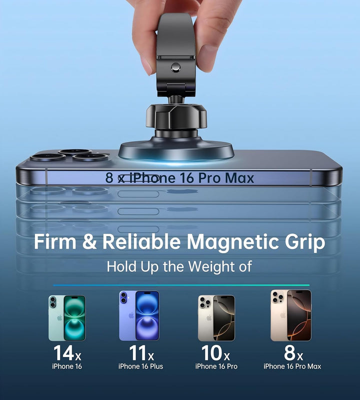 2-Pack Magnet Handyhalterung fürs Auto mit 4 Kabelclips - 16 Starke Magnete, 360° Drehbarer Mag-Safe