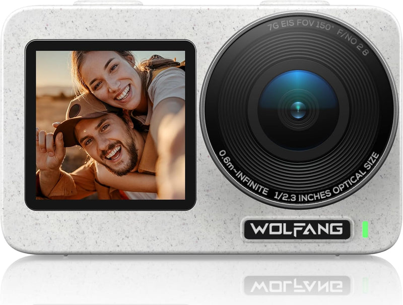 WOLFANG Seeker One White - wasserdichte Action-Kamera mit 4K60 Ultra HD-Video, Dual-Screen-Farbdispl