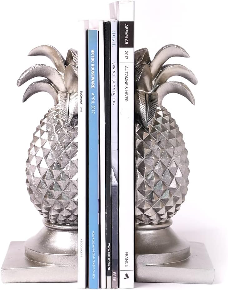 HAUCOZE Buchstützen Skulptur Ananas Dekor Tisch Statue Arts Polyresin Geschenk Silber Figuren 26cm,