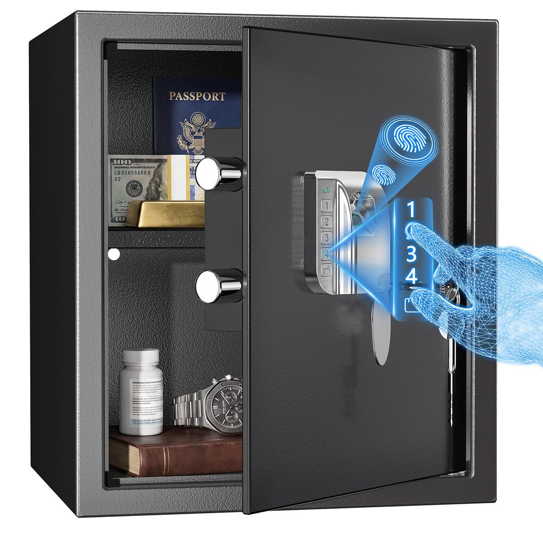 WASJOYE 38.08L Fingerabdruck Tresor Safe, Gross Tresor mit Zahlenschloss, Biometrischer Möbeltresore