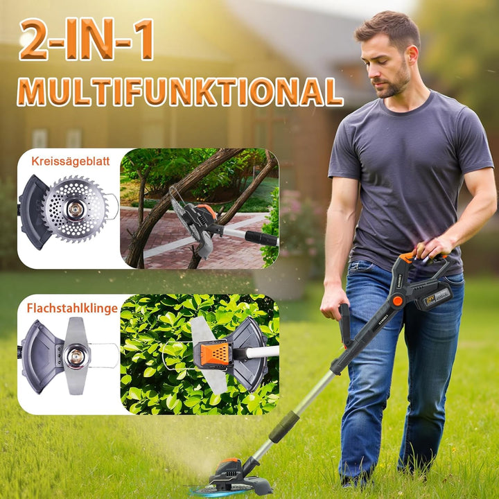 Akku Rasentrimmer Mit Akku und Ladegerät,Freischneider Akku Mit 1300W Motor, für Gartenpflege (Grey1