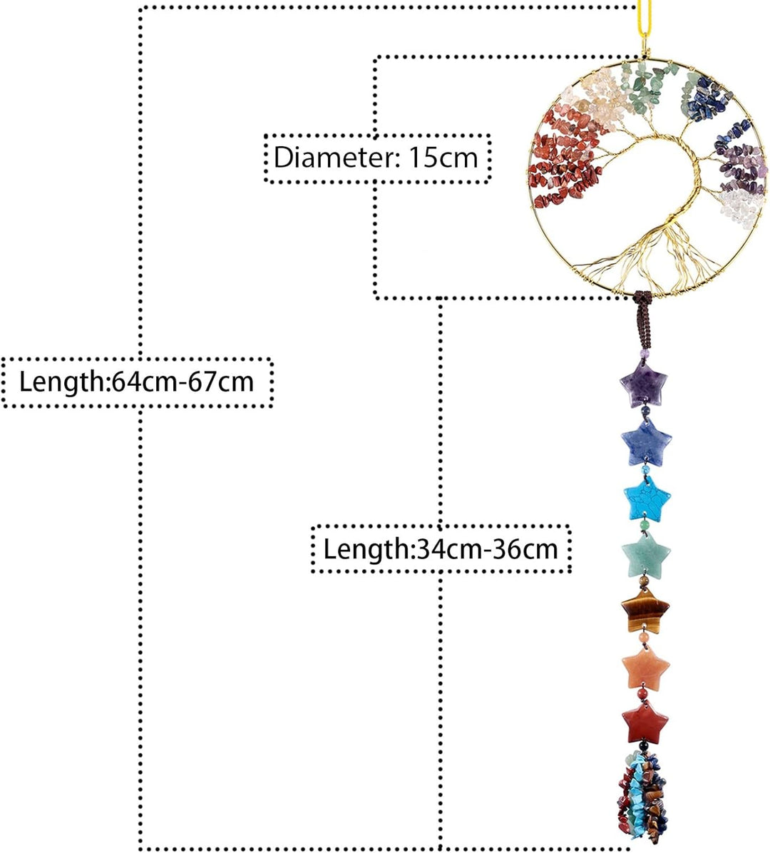 KYEYGWO 7 Chakren Stein Baum des Lebens Hängen Deko mit Stern Trommelsteine Quaste, Kristall Wand Hä