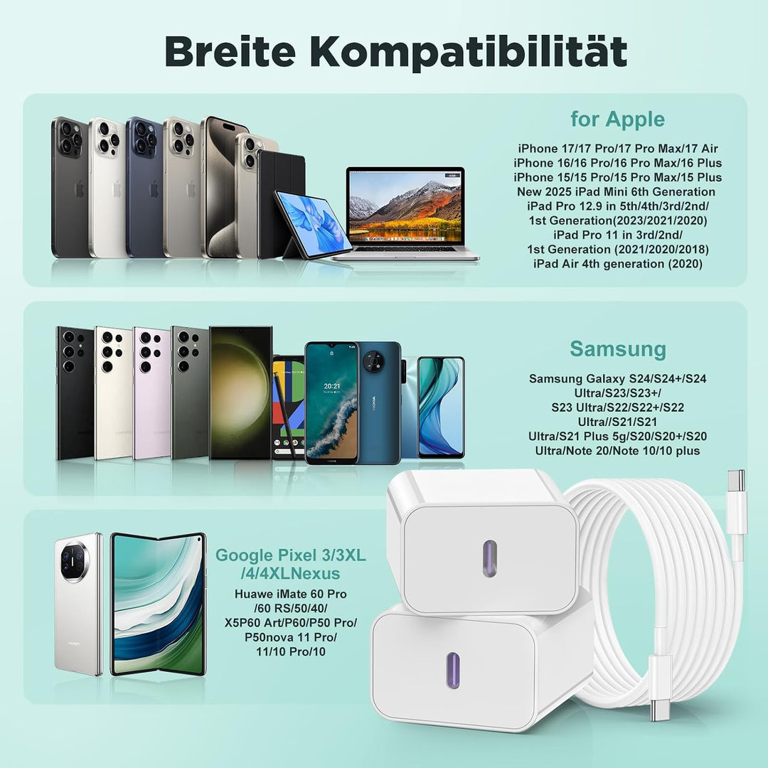 USB C Ladegerät 20W mit Ladekabel für iPhone 17 16 15/17 16 15 Pro/17 16 15 Pro Max/17Air/16 15 Plus