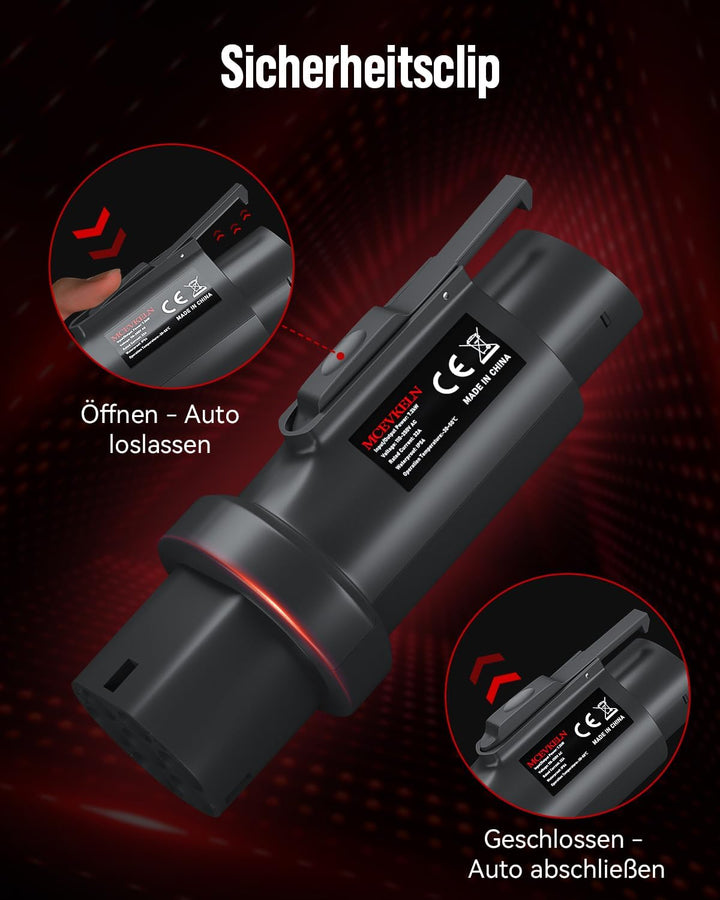 MCEVKELN EV Ladekabel Adapter mit Anti-Diebstahl-Clip| Typ 2 Male auf Typ 1 Female Elektrofahrzeug L